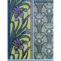 two stained glass panels with flowers on them