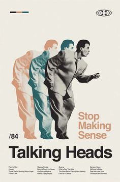 a movie poster for talking heads with two men in suits and one is holding his hand out