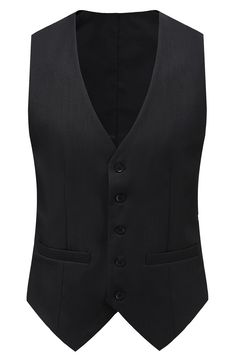 Bring understated elegance to the table in this three-piece suit crafted from rich fabric in a classic single-breasted silhouette. Jacket has notched lapels; chest welt pocket; front flap pockets Vest has front button closure; V-neck Pants have zip fly with button closure; front slant pockets; back button-welt pockets Jacket and vest are lined; trousers are lined to the knee 65% polyester, 35% viscose Dry clean Imported Each suit has a 6” drop, meaning that a size 38R jacket is paired with size Semi-formal Slim Fit Single Breasted Three-piece Suit, Slim Fit Single-breasted Three-piece Suit, Classic Tailored Tuxedo With Button Closure, Slim Fit Three-piece Suit With Suit Collar, Slim Fit Three-piece Suit With Buttons, Classic Sleeveless Solid Outerwear, Notch Lapel Suit With Vest For Work, Slim Fit Three-piece Suit With Single Button, Three-piece Suit With Button Closure For Formal Occasions