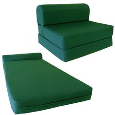 two green couches sitting next to each other on a white background with no one in it