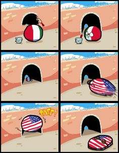 the cartoon shows an american flag in a tunnel