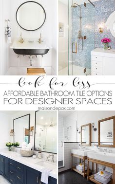 four different bathroom designs with text overlay