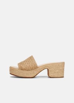 Buy Margo Raffia Heeled Espadrille Slide for USD 350.00 | Vince Heeled Espadrilles, Espadrilles Slides, Timeless Shoes, Espadrilles Style, Woven Raffia, Rib Cage, Sandals Summer, Denim Women, Open Toe