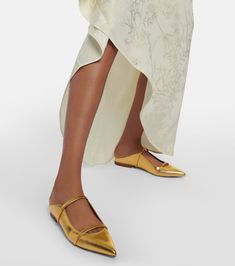 Maureen Leather Slippers in Gold - Malone Souliers | Mytheresa Malone Souliers Maureen, Malone Souliers, Leather Slippers, Gold Gold, A Box, Calf Leather, Color Design, Bags Designer, Dust Bag