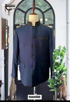 Elevate your style with our exquisite Navy Blue Suit for Men. Crafted with precision and attention to detail, this timeless classic is ideal for weddings, formal events, and special occasions. Our Suits features a slim-fit design, ensuring a sharp, tailored look that combines comfort and sophistication. * Unmatched Elegance: This Navy Blue suit exudes refined elegance, making you stand out on your big day. * High-Quality Fabric: Crafted from premium materials for ultimate comfort and durability. Luxury Fitted Sherwani For Semi-formal Occasions, Luxury Fitted Suit For Festive Season, Elegant Blue Nehru Jacket For Semi-formal Occasions, Designer Tailored Sherwani For Semi-formal Occasions, Elegant Formal Tuxedo For Festive Occasions, Elegant Festive Tuxedo For Formal Occasions, Designer Festive Bandhgala For Formal Occasions, Fitted Suit With Suit Collar For Wedding, Fitted Luxury Suit For Groom