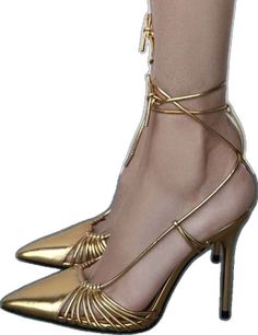 Gold Heels With 4-inch Heel For Event, Gold Chic Heels For Gala, Gold Heels For Spring Evening, Gold High Heels For Gala, Gold High Heel Shoes For Gala, Gold High Heel Heels For Gala, Gold High Heel Spring Heels, Gold Heels With Wrapped Heel For Parties, Glamorous Gold Heels For Night Out