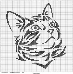 a cross stitch pattern with a tiger's head in black and white, on a grid