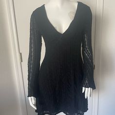 Nwt Romwe Punk, Gothic Solid Black Lacy Flare Sleeve Dress Lacey Textured Fabric, V-Neck Sheer Lacy Sleeves Size M Flare Sleeve Dress, Textured Fabric, Flared Sleeves, Solid Black, Sleeve Dress, V Neck, Fabric, Women Shopping, Black