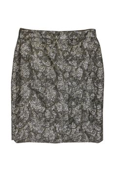 Current Boutique-J.Crew Collection - Olive Green Metallic Floral Skirt Sz 6 Fitted Metallic Holiday Skirt, Spring Glamorous Fitted Pencil Skirt, Glamorous Fitted Pencil Skirt For Spring, Relaxed Party Pencil Skirt With Lining, Holiday Fitted Pencil Skirt, Fitted Holiday Pencil Skirt, Spring Evening Mini Pencil Skirt, Fitted Pencil Skirt For Holiday, Elegant Metallic Mini Skirt For Evening