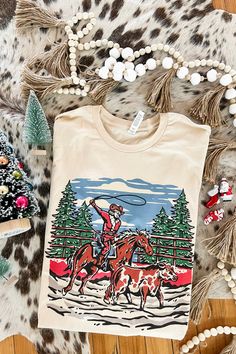 Longhorn Santa Design Tee or Sweatshirt (cream) (Adult) – theFRINGEDpineapple Western Purses, Tee Design, Final Sale, Inside Out, Cream, Sweatshirts, Design