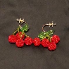 Whimsical, Fun And Lightweight Dangle Earrings Beaded Cherry, Earrings Color, Dolls Kill, Red Green, Dangle Earrings, Cherry, Jewelry Earrings, Women Jewelry, Dolls