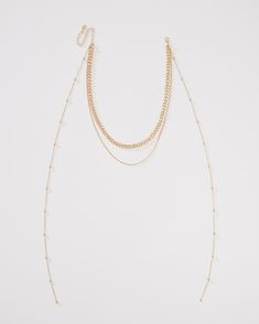 24k gold plated Hypoallergenic Pre-layered necklace. Curb chain. Cable chain with round gold beads. Lobster clasp Measurements approx. Shortest chain: 15" Longest chain: 16.25" Extender: 3.5" Layered Necklace, Long Chain, Curb Chain, Gold Beads, Cable Chain, Layered Necklaces, Lobster Clasp, 18k Gold, Gold Plate