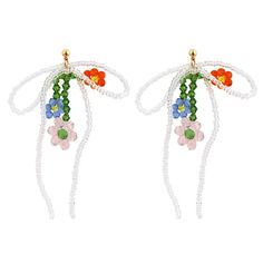 beaded bow flower earrings boogzel clothing White Beaded Earrings For Spring Party, Beaded Flower-shaped Earrings For Spring, Summer Dangle Earrings With Flower Decoration, Spring Beaded Flower-shaped Earrings, Spring Flower-shaped Beaded Earrings, White Dangle Flower Earrings With Colorful Beads, White Flower Dangle Earrings With Colorful Beads, White Flower Beaded Earrings For Spring, White Beaded Earrings For Spring