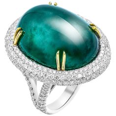 GIA Certified 50.6ct Oval Emerald Cabochon Diamond Cocktail Ring GIA#6173253976 Exceptional GIA certified Green Emerald with diamond accents set and mounted in 18k White gold. The stone is a real gem, rare to find in this color , the deep green color of emerald is unique and timeless. It measures 26.27-20.67x13.91 mm- delivers a huge look, totaling 50.60ct. The oval cabochon cut is gorgeous and truly a royal stone - emerald is bright and stands out from far away. It is natural with some inclusio Cocktail Ring Designs, Ring Sketch, Emerald Cabochon, Natural Emerald Rings, Pink Diamonds, Diamond Cocktail Ring, Emerald Diamond Ring, Diamond Cocktail Rings, Gold Engraving