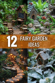 there are many fairy garden ideas in this photo