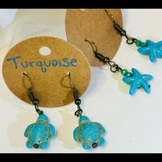 Look Your Best At The Beach This Summer! These Handmade Real Turquoise Earrings Will Have You Looking Fresh! Nickel Free Dangle Earrings For Vacation, Nickel-free Dangle Earrings For Vacation, Adjustable Drop Earrings For Vacation, Adjustable Matching Earrings For Vacation, Adjustable Jewelry With Matching Earrings For Vacation, Blue Earrings For Vacation, Adjustable Dangle Earrings For Vacation, Turquoise Earrings For Vacation In Summer, Turquoise Bohemian Earrings For Beach