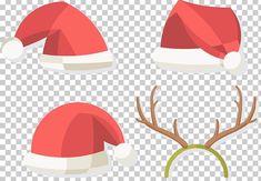 christmas hats with antlers on them, and one is wearing a santa claus hat