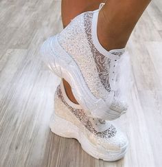 Unusual Shoes For Bride, Bling Wedding Shoes Brides Heels, Bad Wedding Shoes, Luxury Women's Wedding Sneakers, Luxury Lace Wedding Shoes, Extra Wide Shoes Wedding, Luxury Lace-up Wedge Sneakers For Women, Wedding Shoes Bride Heels Bling, Dope Shoes Wedding