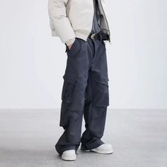 Urban Explorer Utility Pants - chiclara Fitted Wide Leg Winter Cargo Pants, Winter Solid Color Full-length Cargo Pants, Winter Full-length Solid Cargo Pants, Winter Straight Cargo Pants, Winter Parachute Pants With Side Pockets, Winter Full-length Parachute Pants With Multiple Pockets, Winter Full-length Parachute Pants With Side Pockets, Winter Cargo Pocket Pants, Solid Color Winter Cargo Pants