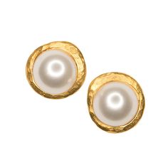 Pearl Button Earring Luxury Modern Round Pearl Earrings, Luxury Timeless Round Pearl Earrings, Luxury Traditional 22k Gold Pearl Earrings, Byzantine Pearl Jewelry, Luxury Brass Pearl Earrings For Gift, Luxury Gift Pearl Earrings In Brass, Luxury Cabochon Pearl Earrings For Formal Occasions, Luxury Pearl Embellished Earrings For Women, Luxury Gold Pearl Earrings With Natural Stones