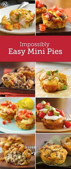 the cover of impossiblely easy mini pies, with pictures of different types of food