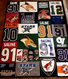 a large blanket with many different sports teams on it