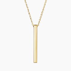 Engravable Vertical Bar Pendant - 14K Yellow Gold. Engravable on all four sides, this lustrous bar hangs elegantly from a cable chain for a sleek and sophisticated look. Modern 14k Yellow Gold Bar Necklace, Minimalist 14k Gold Bar Necklace With Rectangular Pendant, Minimalist Yellow Gold Bar Necklace With Cable Chain, 14k Gold Rectangular Pendant Bar Necklace, Minimalist Yellow Gold Bar Necklace With Rectangular Pendant, Classic Gold Rectangular Bar Necklace, Classic Rectangular Gold Bar Necklace, Elegant 14k Gold Rectangular Bar Necklace, Gold Minimalist Bar Necklace For Formal Occasions