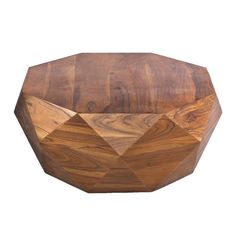 a wooden bowl that is shaped like an octagon, with geometric designs on the sides