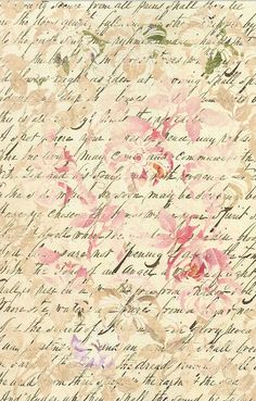 an old paper with pink flowers and writing on the bottom, is shown in this image