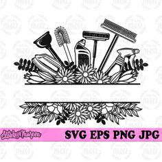 svg clipart with flowers and gardening tools