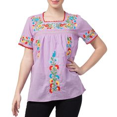 Raj Erina Embroidered Blouse Our Erina blouse is lightweight to keep you cool and comfortable with floral embroidery to add interest and detail to any outfit. Spring Short Sleeve Blouse With Chikankari Embroidery, Spring Chikankari Embroidered Short Sleeve Blouse, Relaxed Fit Blouse With Floral Embroidery And Short Sleeves, Spring Peasant Top With Floral Embroidery And Relaxed Fit, Spring Floral Embroidery Peasant Top In Relaxed Fit, Spring Peasant Top With Multicolor Embroidered Neckline, Spring Floral Embroidered Peasant Top With Relaxed Fit, Traditional Short Sleeve Blouse With Tonal Embroidery, Summer Cotton Blouse With Tonal Embroidery