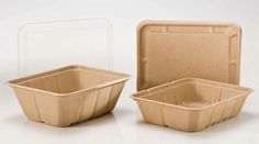 two take out containers with lids on white background