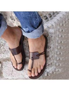 Plain Flat Peep Toe Casual Comfort Sandals – bydudecom Leather Chappals For Men, Casual Brown Flat T-strap Sandals, Casual Summer T-strap Sandals With Leather Footbed, Casual Flat Toe Ring Sandals For Summer, Summer Beach T-strap Sandals With Leather Footbed, Casual Brown T-strap Open Toe Sandals, Casual Open Toe T-strap Sandals For Summer, Casual Summer T-strap Open Toe Sandals, Brown Toe Post Sandals For Summer