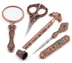 PRICES MAY VARY. 9-Pack Sewing Embroidery Kit: Embroidery scissors set, stainless steel safety scissors, diamond-encrusted needle tubing and awl, thimble, magnifying glass and ruler for easy embroidery work. This embroidery scissors set is suitable for DIY, home sewing, and clothing design. European Vintage Scissors: Made of high-quality and durable stainless steel material with smooth surface, it can be used repeatedly for a long time. Exquisite pattern, fine polishing technology, showing a cla Victorian Chatelaine, Sewing Cross Stitch, Vintage Sewing Kit, Safety Scissors, Vintage Scissors, Easy Embroidery, Sewing Scissors, Embroidery Tools, Magic Powers