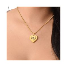 Surprise your loved one by giving them this sweet Engraved Heart Necklace! It's a classic and heartfelt jewelry piece that is sure be treasured.If the custom engraving option is available, you can choose to personalize onto the back of the pendant your loved one's name, a special date, or anything else you want to remember and keep you close to their heart. Each personalized piece offers exceptional craftsmanship that is fit to be an instant classic in your family.The Engraved Heart Necklace is attached to an adjustable snake chain, and made from high quality stainless steel, and is also available in an 18K yellow gold finish option. Product Specifications: Pendant size 0.9" x 0.94" (2.3cm x 2.4cm) 18"-22" Adjustable snake chain Lobster clasp attachment Polished stainless steel or 18K yell Customized Heart Pendant Charm Necklaces For Anniversary, Name Charm Necklaces With Heart Pendant For Anniversary Gift, Heart Pendant Necklace With Engraving Option For Wedding, Customizable Double Heart Jewelry Gift, Anniversary Name Charm Necklace With Heart Pendant, Customizable Heart Pendant Charm Necklace For Anniversary, Heart Cut Name Jewelry For Gift, Personalized Heart Necklace For Anniversary, Wedding Name Necklace With Heart Pendant