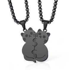 PRICES MAY VARY. 🐈DESIGN: Our couple necklaces are carved and cut with the cat image, a cute animal necklace set for cat lovers. 🐈MEANINGFUL: Jewelry set with 2 pieces of cat necklaces hugging together, the lovely design making an ideal gift for your partner, best friend, girlfriend or boyfriend. 🐈MATERIAL: The adorable cat necklace was made with premium stainless steel which is popular in the U.S.A for durability, and resistance to rusting, tarnishing, changing color, and corroding. 🐈DIMENS Cute Couples Necklaces, Cute Black Necklace For Valentine's Day, Valentine's Day Gift Necklace With Cat Design, Valentine's Day Cat Design Necklace Gift, Valentine's Day Gift Cat Design Necklace, Cute Matching Necklaces, Couple Gifts For Both, Cute Valentines Gifts For Boyfriend, Crush Gifts