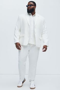 Available In White. Button Closure Pointed Lapels Front Pockets Pair With "Bahamas Linen Suit Trousers" Shell: 55% Linen 45% Cotton Lining: 100% Polyester Imported | Mens Bahamas Linen Suit Jacket in White size Large by Fashion Nova White Sport Coat With Button Closure For Fall, White Sport Coat With Welt Pockets For Work, White Sport Coat With Welt Pockets For Fall, White Spring Sport Coat With Button Closure, Relaxed Fit Business Casual Blazer With Button Closure, Relaxed Fit Blazer With Button Closure For Business Casual, White Linen Outerwear With Welt Pockets, White Long Sleeve Blazer With Buttoned Pockets, White Button-up Outerwear With Welt Pockets