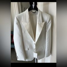 Gorgeous Off-White Jacket By Givenchy Paris Brand New With Tags Sz 50 Witch Is A Usa 40 Regular Gorgeous Jacket Designer White Blazer For Semi-formal Occasions, Luxury White Outerwear With Hidden Button Closure, Luxury White Outerwear With Hidden Buttons, White Luxury Sport Coat With Hidden Button Closure, Luxury White Sport Coat With Hidden Button Closure, Designer White Blazer With Lapel Collar, White Tuxedo With Hidden Button Closure And Long Sleeves, White Tuxedo With Single Button And Lapel Collar, Formal White Outerwear With Single Button