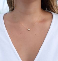 gifts for her, Butterfly necklace, Necklaces for women, Tiny Gold Necklace, Dainty Gold Necklace, Gold necklace, CZ Necklace, Simple Necklace, Minimalist Necklace Bridesmaid Gift diamond ♥This necklace is so dainty & feminine. This beauty adds just the right amount of sparkle & is perfect for layering with your initial or bar necklaces or simply worn alone. ♥A delicate gold filled chain, with a hint of shimmer. Adorned with a dainty gold plated butterly cz pendant. Finished with a traditional 14 Delicate Diamond Necklace With Accents For Gift, Delicate Diamond Necklace With Accents As Gift, Delicate Cubic Zirconia Charm Necklace As Gift, Delicate Diamond Necklace With Diamond Accents As Gift, Butterfly Necklace As A Gift, Fine Jewelry Charm Necklaces For Wedding, White Necklaces With Diamond Accents For Gift, Delicate Chain Cubic Zirconia Necklace As Gift, White Dainty Diamond Necklace For Gift