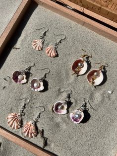 $20 for each pair. Assorted Handmade Seashell Earrings with shells handpicked on the shores of Florida beaches on silver/gold plated and cultured pearls. Seashell Pearl Earrings, She’ll Earrings, Sea Shell Jewelry Aesthetic, Beach Crafts For Adults, Diy Shell Jewelry, Shell Jewelry Ideas, Seashell Accessories, Sea Vibes, Sea Shell Jewelry