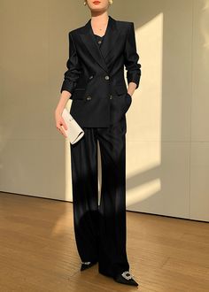 Women Wedding Suit, Three Piece Suit Women's, Black Double Breasted Blazer, Baggy Pants Outfit, Vampire Ball, Double Breasted Vest, Black Suit Wedding, Office Wardrobe, Pockets Pants