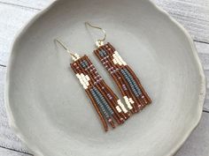 Mini Abstract Beaded Fringe Earrings Gray, Beige, Rust, and Dusty Lavender Seed Bead Dangles Handmade Statement Jewelry for Women - Etsy Seed Bead Earrings Tutorials, Brown Beaded Earrings With Fringe, Brown Beaded Fringe Drop Earrings, Bead Earrings Tutorials, Diy Seed Bead Earrings Tutorials, Lavender Seeds, Diy Seed Bead Earrings, Stitch Earrings, Bead Dangles