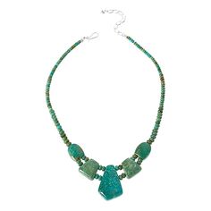 Jay King Alicia Turquoise Beaded Station Necklace  One more turquoise necklace? Always, when it's a beautifully rustic statement piece showcasing blue-green Mexican Alicia turquoise from the Mine Finds private collection.       Approx. 18"L x 1/4"W with 2-3/4" extender       Stamped .925 sterling silver; polished finish      Chain-link extender: hook closure   Stone Information       All sizes and weights approximate     Stabilized Blue-Green Alicia Turquoise: Freeform (17x21-29x42mm), rondelle Rustic Turquoise Necklaces With Natural Stones, Rustic Turquoise Beaded Necklaces With Natural Stones, Color Bands, Station Necklace, Beading Wire, Turquoise Beads, Chain Link, Statement Pieces, Turquoise Necklace