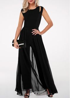 Size:XXL;Size:XL;Size:L;Size:M;Size:S;Color:Black;Inseam:74.00;Occasion:Holiday;Season:Summer;Composition:95% Polyester, 5% Spandex;Package Contents: 1 x Jumpsuit;Washing Instructions:Hand Wash /Machine Washable;Fit Type:Straight;Clothing Length:Ankle Length;Pattern Type:Solid;Color Scheme:Black;Sleeve&apos;s Length:Sleeveless;Neckline:Round neck; Classy Jumpsuit, Cheap Jumpsuits, Trendy Jumpsuit, Rompers Online, Chiffon Overlay, Blue Jumpsuits, Black High Waist, Long Black, Black Jumpsuit