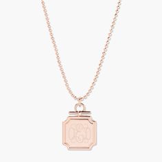 Introducing the Margot Pendant - a personalized statement piece that adds just the right sparkle to any outfit. Its unique diamond cut ball chain and on-trend pendant create a look that is both bold and stylish, making it the perfect accessory for any occasion. Available in 14k gold plated, rhodium plated or 14k rose gold plated brass Pendant size: 3/4" 16" diamond cut ball chain with 2" extender Lobster claw closure With engraving this item is FINAL SALE SKU: BYN1252 Tarnish Resistant Rose Gold Medallion Jewelry, Tarnish-resistant Rose Gold Medallion Jewelry, 14k Rose Gold Square Pendant Jewelry, Luxury Rose Gold Charm Necklace With Adjustable Chain, Chic Rose Gold Charm Necklace For Gift, 14k Rose Gold Rectangular Pendant, Trendy Personalized 14k Gold Jewelry, Personalized Trendy 14k Gold Jewelry, Chic Tarnish-resistant Rose Gold Jewelry