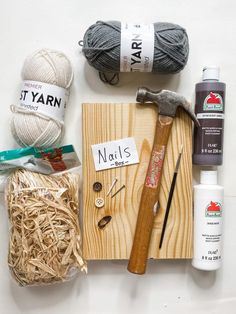 the supplies needed to make this craft include yarn, wood, scissors and other items