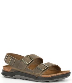 From Birkenstock&#x2C; the Men's Milano Rugged Sandals feature:Oiled nubuck leather upperTwo straps&#x2C; each with an individually adjustable metal pin buckle; ankle strapSuede footbed liningAnatomically shaped cork-latex footbedPU outsoleMade in GermanyImported. Rugged Outdoor Sandals With Leather Footbed, Rugged Sandals With Textured Footbed And Round Toe, Suede Sandals With Leather Footbed For Outdoor, Outdoor Suede Sandals With Leather Footbed, Rugged Open Toe Sandals With Textured Footbed, Leather Sandals With Textured Footbed For Walking, Rugged Sandals With Leather Sole And Round Toe, Outdoor Sandals With Leather Footbed And Round Toe, Birkenstock Men