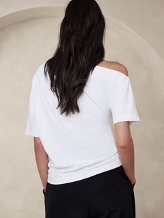 One-Shoulder Cotton Top | Banana Republic Top Banana, Cotton Top, Hip Length, Cotton Tops, Black And Navy, Heavy Cotton, Banana Republic, White And Black, One Shoulder