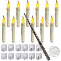 a set of twelve candles and a wand