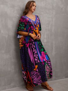 In limited supply!!! Vibrantly printed v-neck mid-sleeve mu-mu loose fit dress kaftan maxi dress. Beautiful styles to choose from. Easy & effortless to wear.

In-Stock Item: 2-day processing. Shipped in 4-7 days. Colorful Floral Print V-neck Maxi Dress, Bohemian Multicolor Print V-neck Kaftan, Bohemian Maxi Dress With Vibrant Print And V-neck, Casual Multicolor Boho Print Kaftan, Multicolor Short Sleeve Kaftan For Spring, Vibrant Print V-neck Kaftan For Beachwear, Printed Half Sleeve Beach Dress, Bohemian V-neck Kaftan In Multicolor Print, Patterned V-neck Kaftan For The Beach